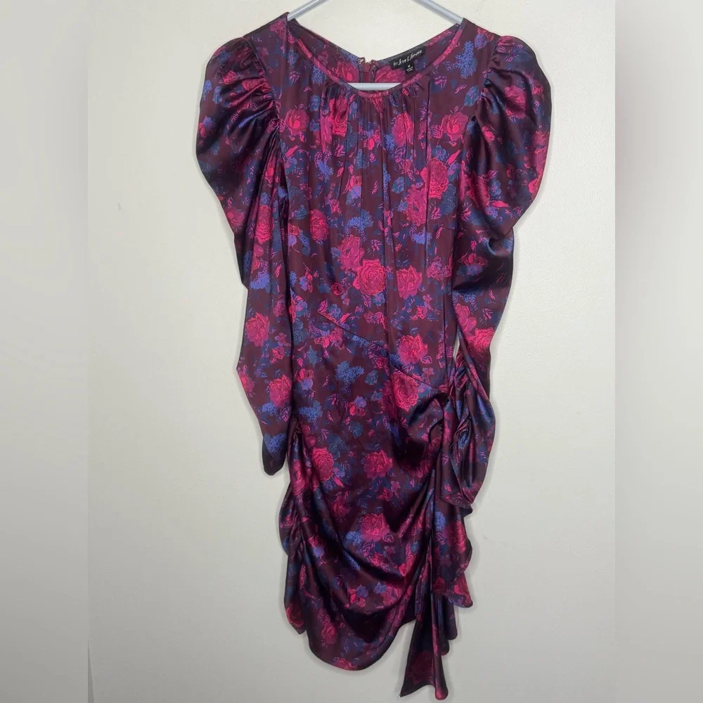 For Love And Lemons Purple Endless Floral Puff Sleeve Bodycon Dress - Picture 4 of 11